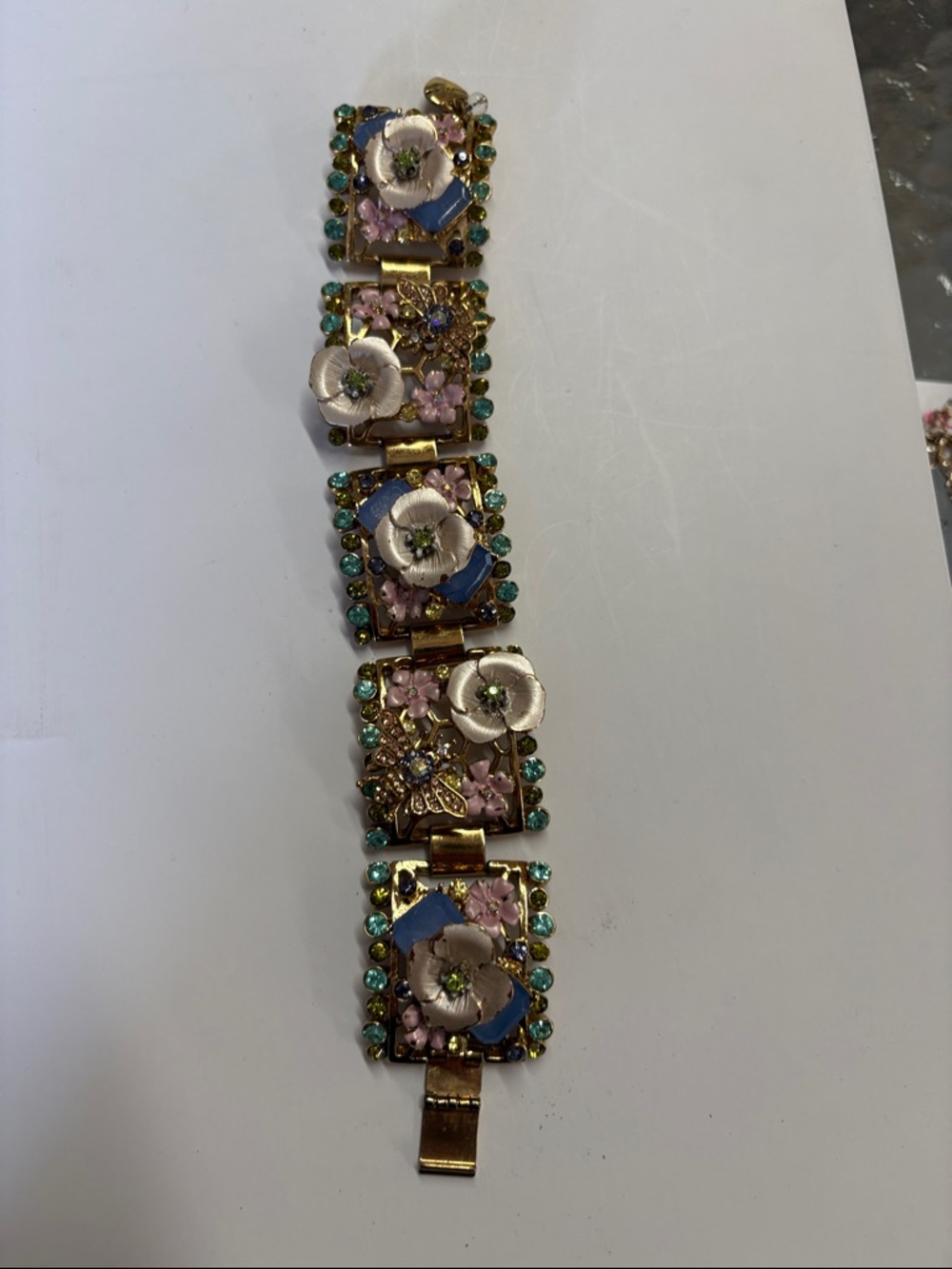 Betsey Johnson Gold Floral Bracelet with Pink, Blue & Green Accents
